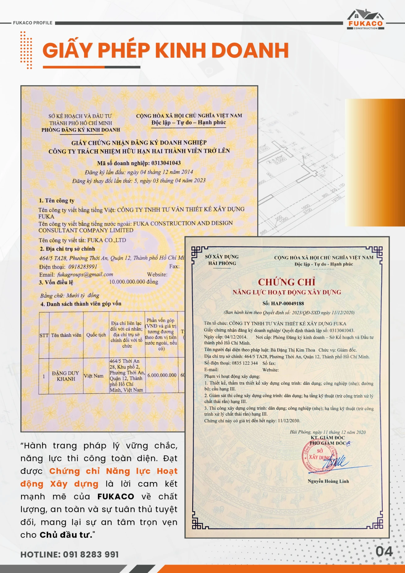 Pháp lý và chứng chỉ năng lực FUKACO