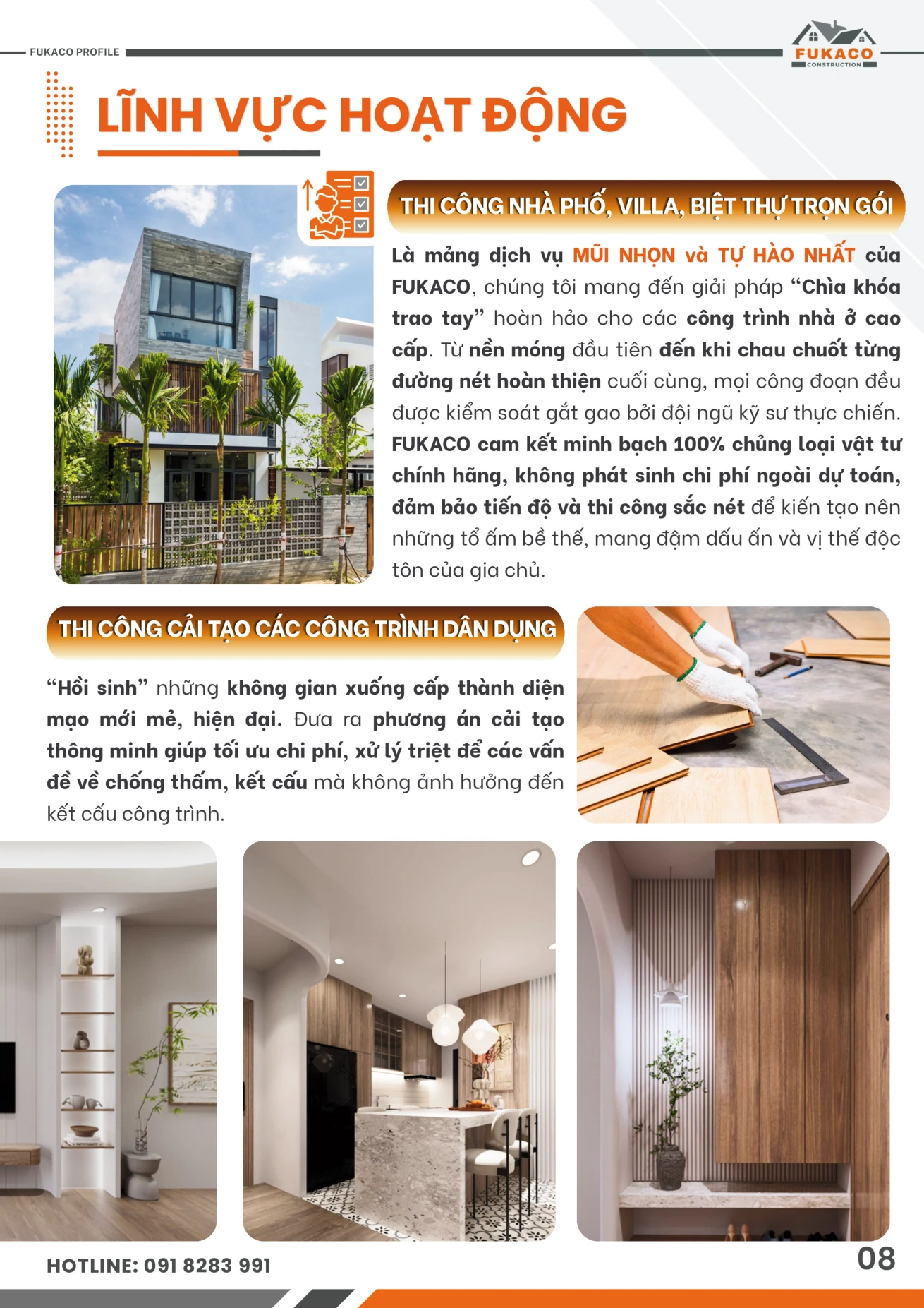 Lĩnh vực thi công nhà phố biệt thự trọn gói FUKACO